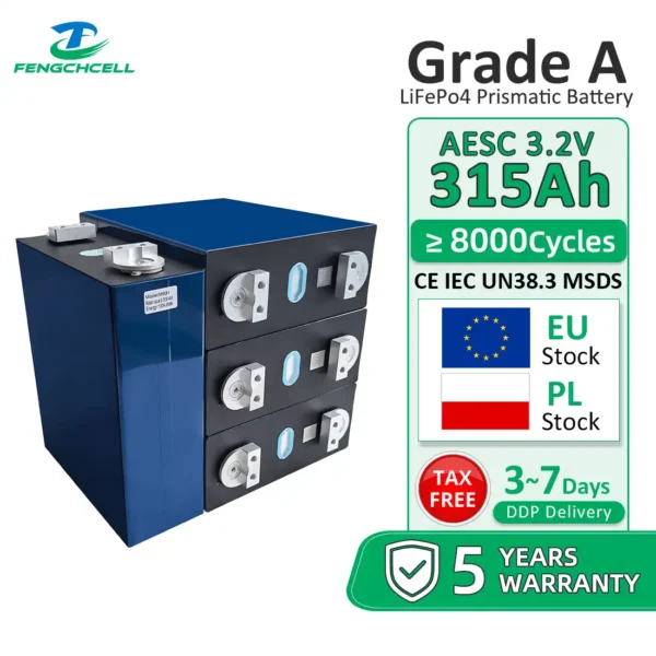 AESC 315Ah 3.2V LiFePO₄ Prismatic Battery Cell | Grade A | ESS Grade | EU Stock | 315Ah+ Actual Capacity for Home Energy Storage