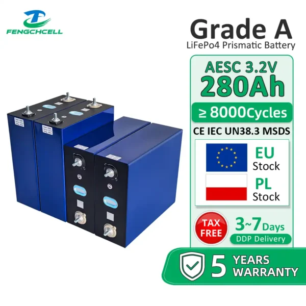AESC 280Ah 3.2V LiFePO₄ Prismatic Battery Cell | Grade A | ESS Grade | EU Stock | 280Ah+ Actual Capacity for Home Energy Storage