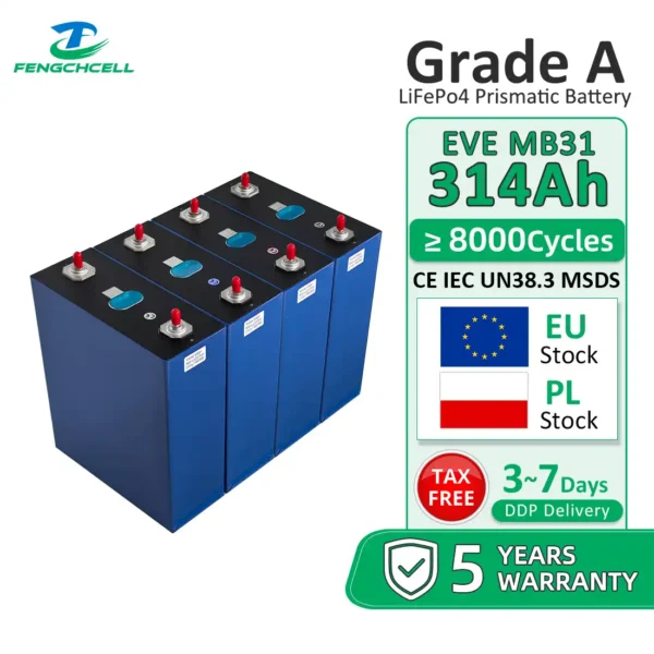 EVE MB31 314Ah 3.2V LiFePO₄ Prismatic Battery Cell | Grade A | ESS Grade | EU Stock | Home Energy Storage