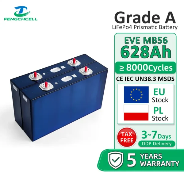 EVE MB56 628Ah 3.2V LiFePO₄ Prismatic Battery Cell | Grade A | ESS Grade | EU Stock | Home Energy Storage