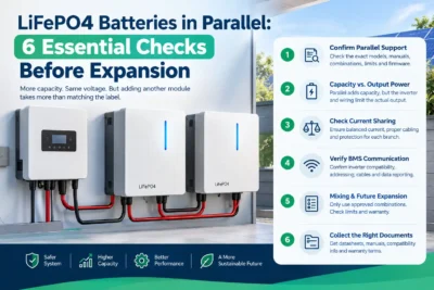 LiFePO4 batteries in parallel illustrated as a modular energy storage bank